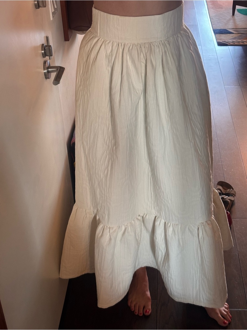 Women's Cream Maxi Tiered Skirt with Gathered Waist